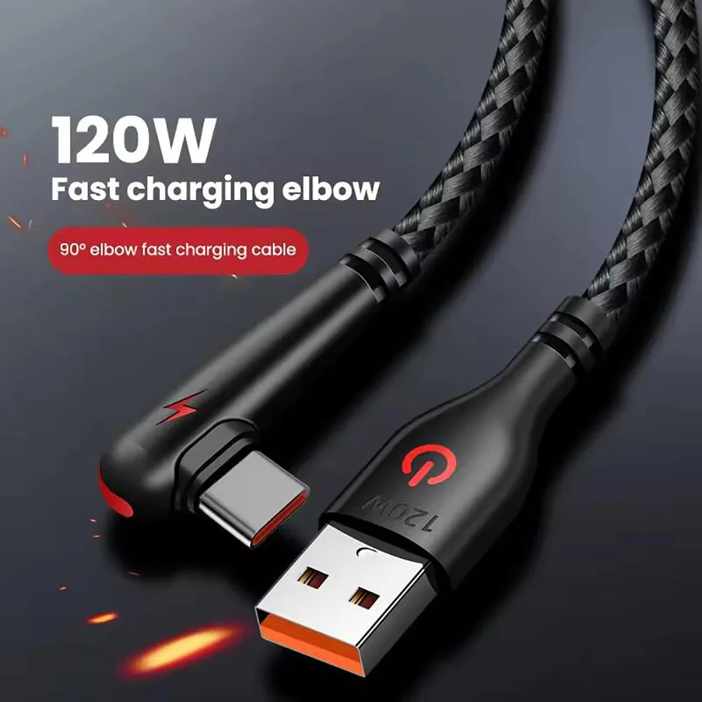 90 Degree Elbow USB Type C Cable 6A 120W Fast Chargin