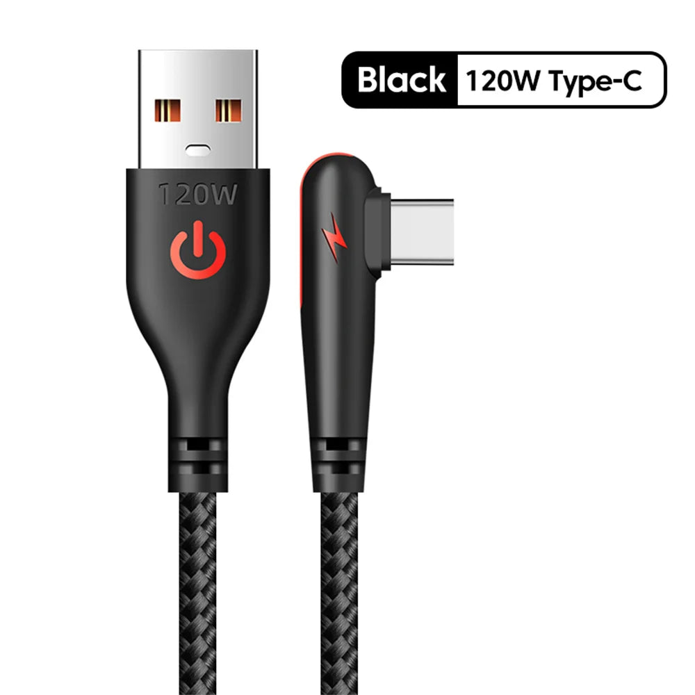 90 Degree Elbow USB Type C Cable 6A 120W Fast Chargin