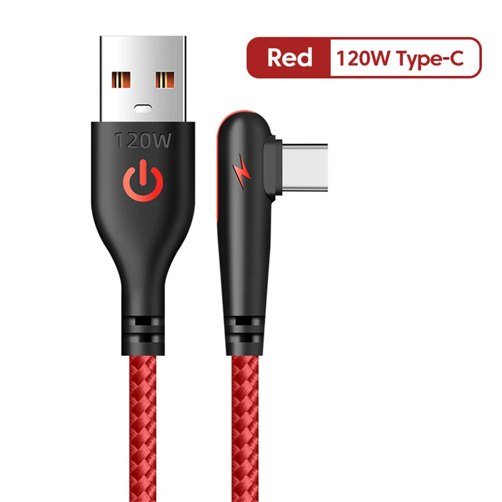 90 Degree Elbow USB Type C Cable 6A 120W Fast Chargin